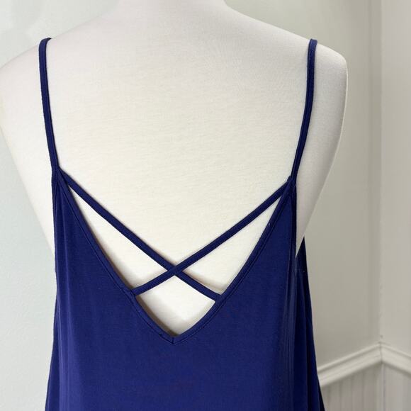 Express Size M Tank Top Camisole Y2K Lace Trim Blue Black Cross Back - Picture 7 of 12